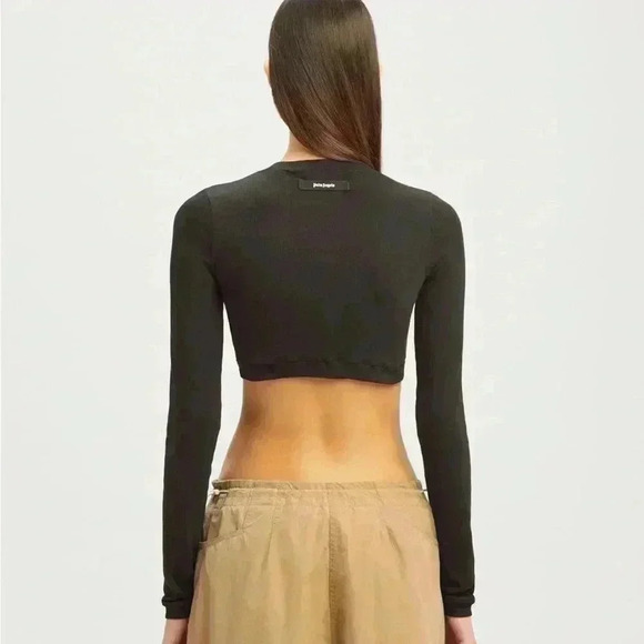 NWT PALM ANGELS FITTED RIBBED LONG SLEEVE CROPPED RIBBED T-SHIRT TEE BLACK L - Picture 3 of 11